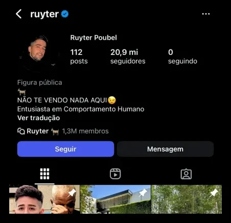 Perfil verificado no Instagram com 20,9 milhões de seguidores
